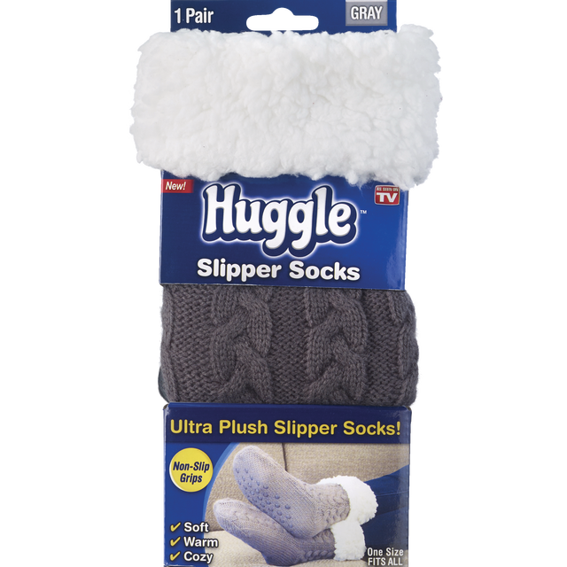 slide 1 of 1, As Seen on TV Slipper Socks, Ultra Plush, Gray, 1 ct