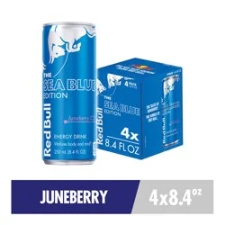 Red Bull Sea Blue Edition Energy Drink, Juneberry, 80mg Caffeine, 8.4 fl oz, Pack of 4 Cans