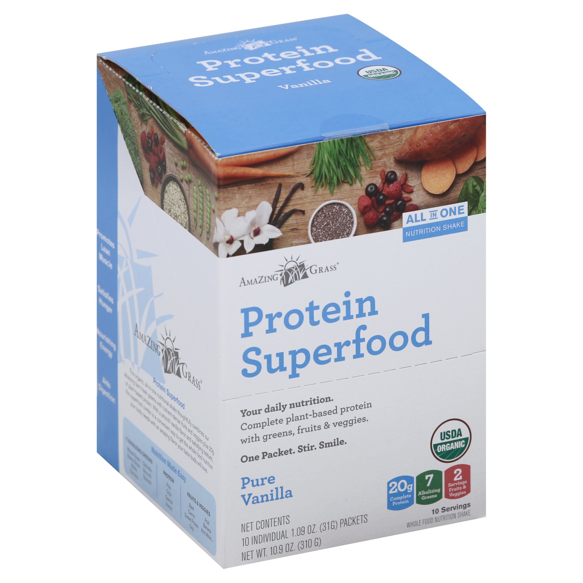 slide 1 of 1, Amazing Grass Protein Superfood Vanilla Box, 10 ct; 1.09 oz