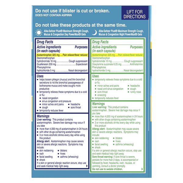 slide 2 of 13, Alka-Seltzer Plus Maxiumum Strength Cough, Mucus & Congestion, Day+Night, PowerMax Liquid Gels, 24 ct