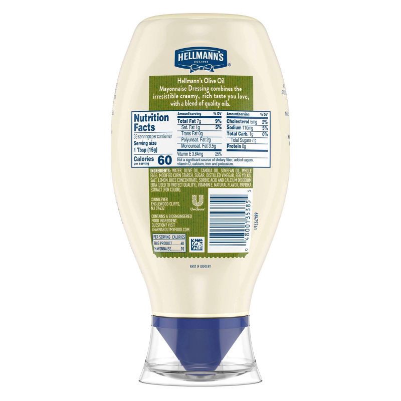 slide 2 of 5, Hellmann's Mayonnaise Dressing with Olive Oil Squeeze - 20 fl oz, 20 fl oz