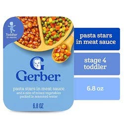 Gerber Pasta Stars In Meat Sauce And A Side Of Mixed Vegetables Toddler Food - 6.8 Oz