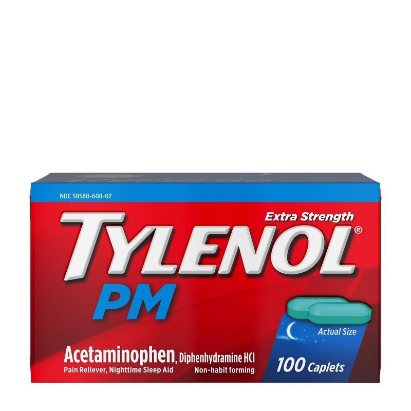 slide 2 of 10, Tylenol PM Extra Strength Pain Reliever & Sleep Aid Caplets - Acetaminophen - 100ct, 100 ct