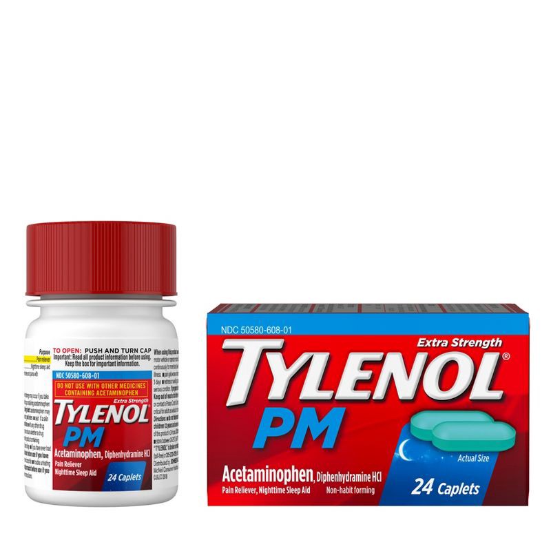 slide 2 of 9, Tylenol PM Extra Strength Pain Reliever & Sleep Aid Caplets - Acetaminophen - 24ct, 24 ct