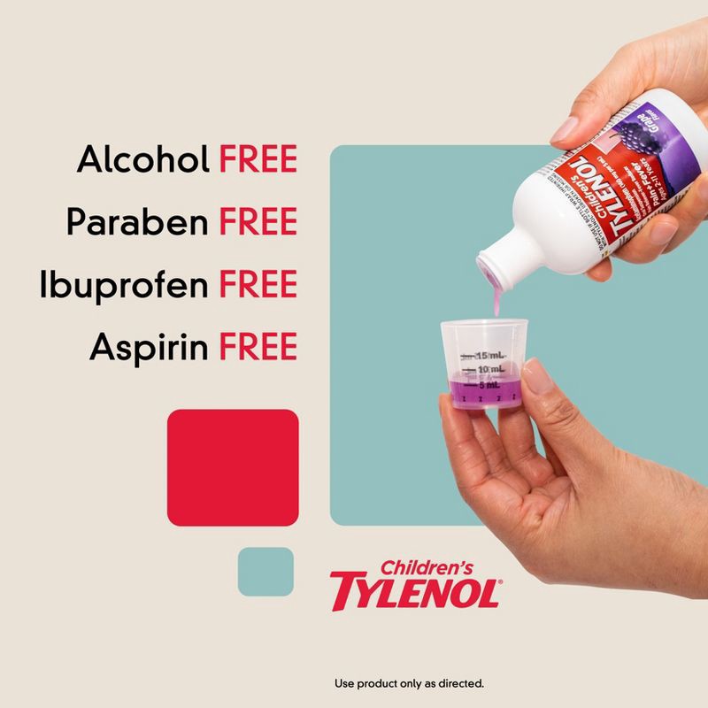 slide 4 of 11, Children's Tylenol Pain + Fever Relief Liquid - Acetaminophen - Grape - 4 fl oz, 4 fl oz
