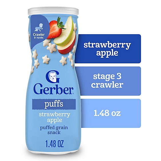 slide 1 of 5, Gerber Strawberry Apple Grain & Grow Puffs Snacks For Baby Canister - 1.48 Oz, 1.48 oz