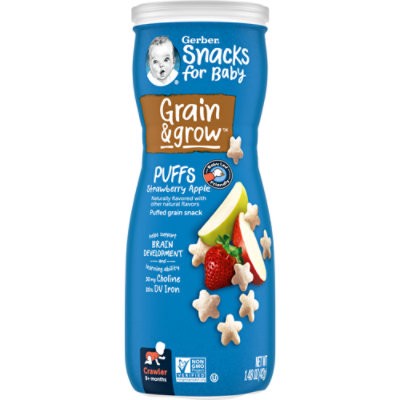 slide 1 of 5, Gerber Strawberry Apple Grain & Grow Puffs Snacks For Baby Canister - 1.48 Oz, 1.48 oz