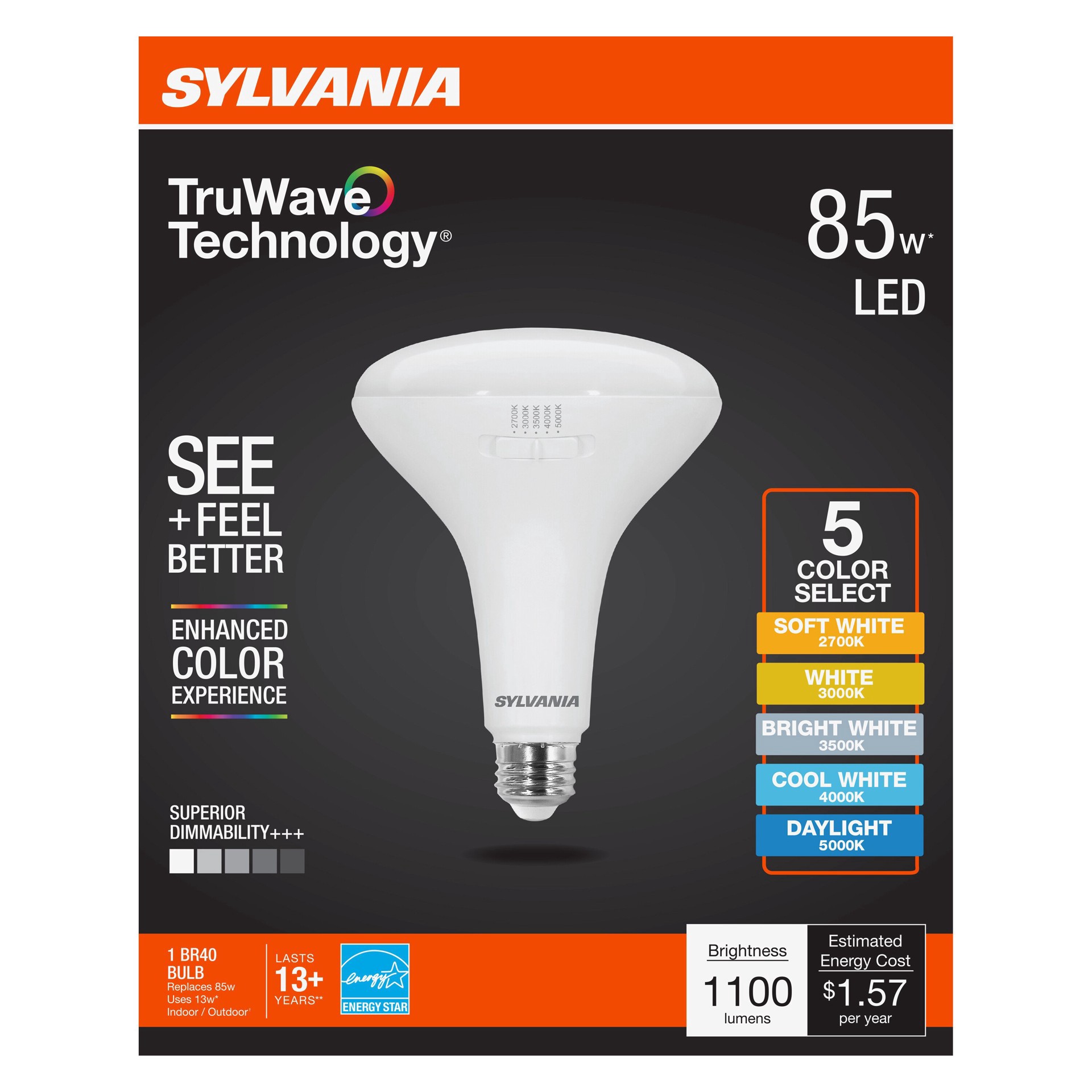 slide 1 of 1, Sylvania TruWave BR40 85-Watt LED Flood Light Bulb - 5 Color Select, 1 ct