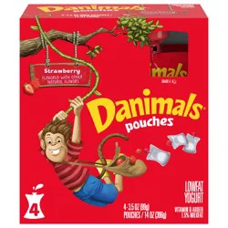 Danimals Pouches Strawberry Squeezable Low Fat Yogurt, 4 Ct, 3.5 OZ Yogurt Pouches