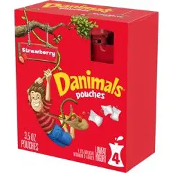 Danimals Pouches Strawberry Squeezable Low Fat Yogurt, Easy Snacks for Kids, 4 Ct, 3.5 OZ Yogurt Pouches