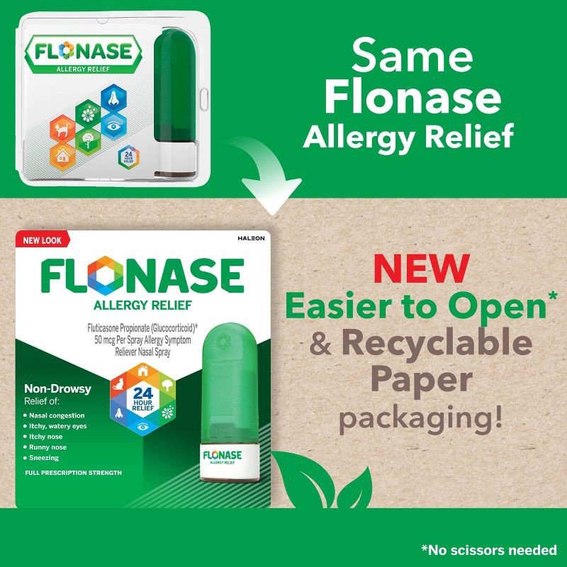 slide 3 of 8, Flonase Allergy Relief Nasal Spray - Fluticasone Propionate - 144ct/0.62 fl oz, 144 ct, 0.62 fl oz