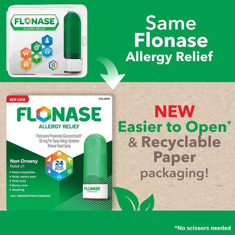 slide 3 of 9, Flonase Allergy Relief Nasal Spray - Fluticasone Propionate - 144ct/0.62 fl oz, 144 ct, 0.62 fl oz