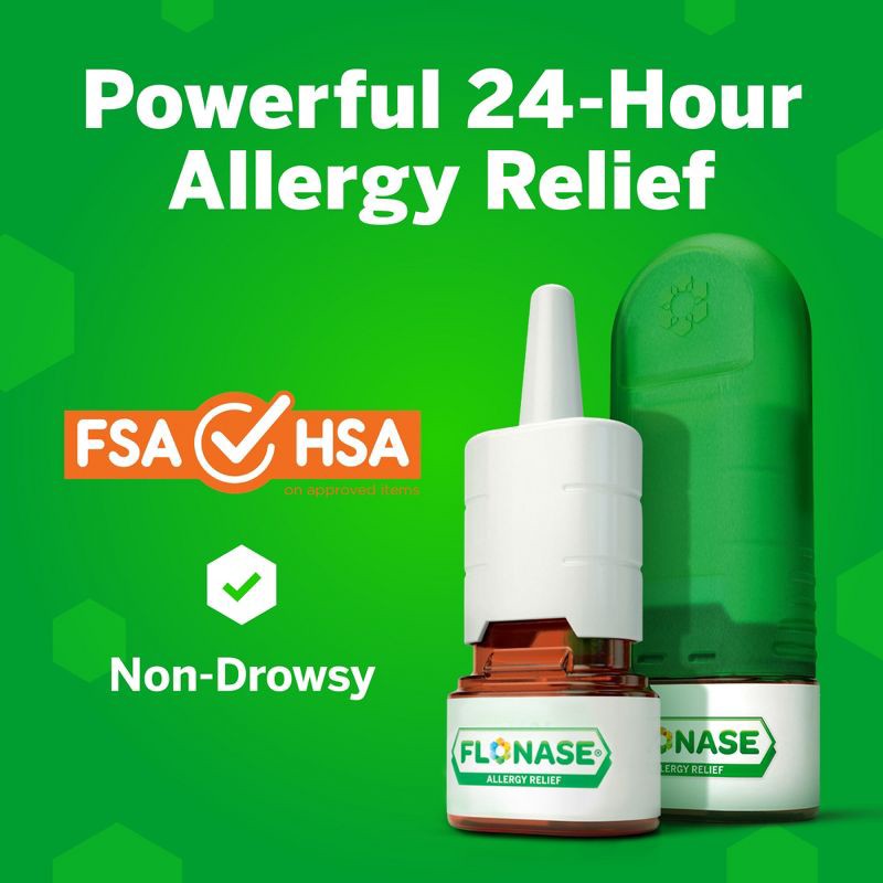 slide 5 of 8, Flonase Allergy Relief Nasal Spray - Fluticasone Propionate - 144ct/0.62 fl oz, 144 ct, 0.62 fl oz