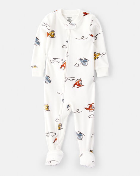 slide 1 of 3, Carter's Baby Boy Helicopter Print Loose Fit Long-Sleeve 2-Way Zip 1-Piece Pajamas - White White 18M, 1 ct