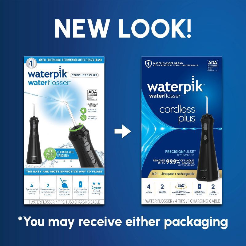 slide 3 of 12, Waterpik Cordless Plus Rechargeable Water Flosser - WP-462 - Black, 1 ct