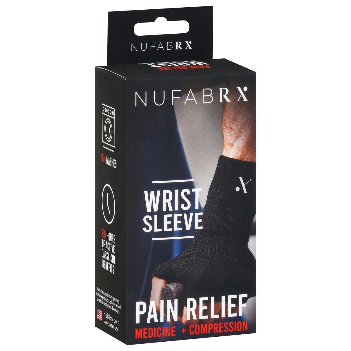 slide 9 of 9, Nufabrx Black Medicine + Compression Pain Relief Wrist Sleeve 1 ea, 1 ct
