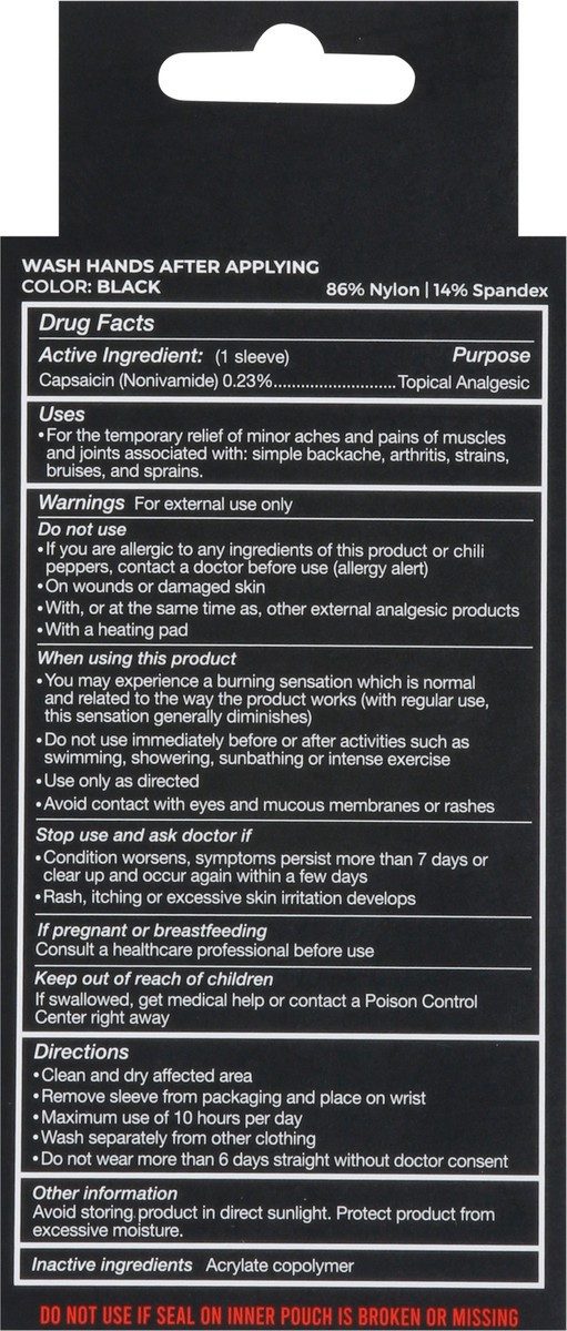 slide 2 of 9, Nufabrx Black Medicine + Compression Pain Relief Wrist Sleeve 1 ea, 1 ct