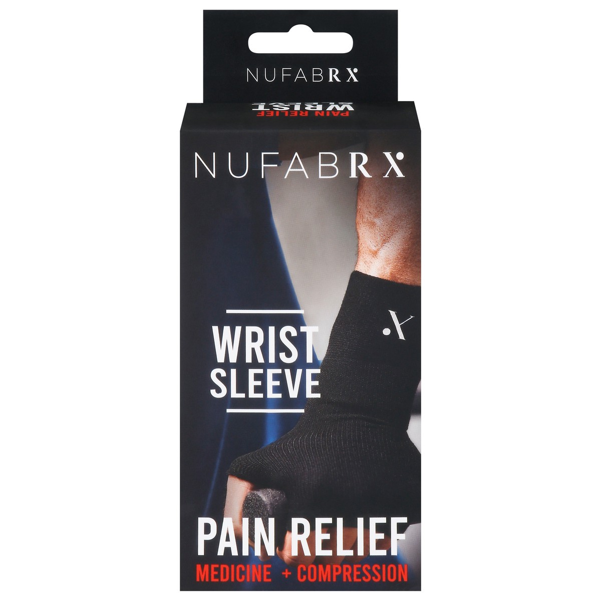 slide 1 of 9, Nufabrx Black Medicine + Compression Pain Relief Wrist Sleeve 1 ea, 1 ct