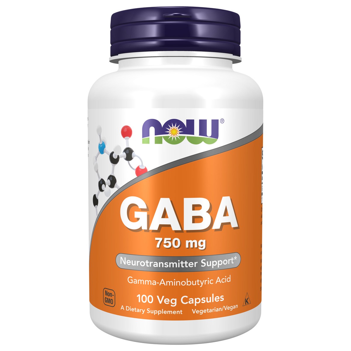 slide 1 of 4, NOW Supplements GABA 750 mg - 100 Veg Capsules, 100 ct; 750 mg