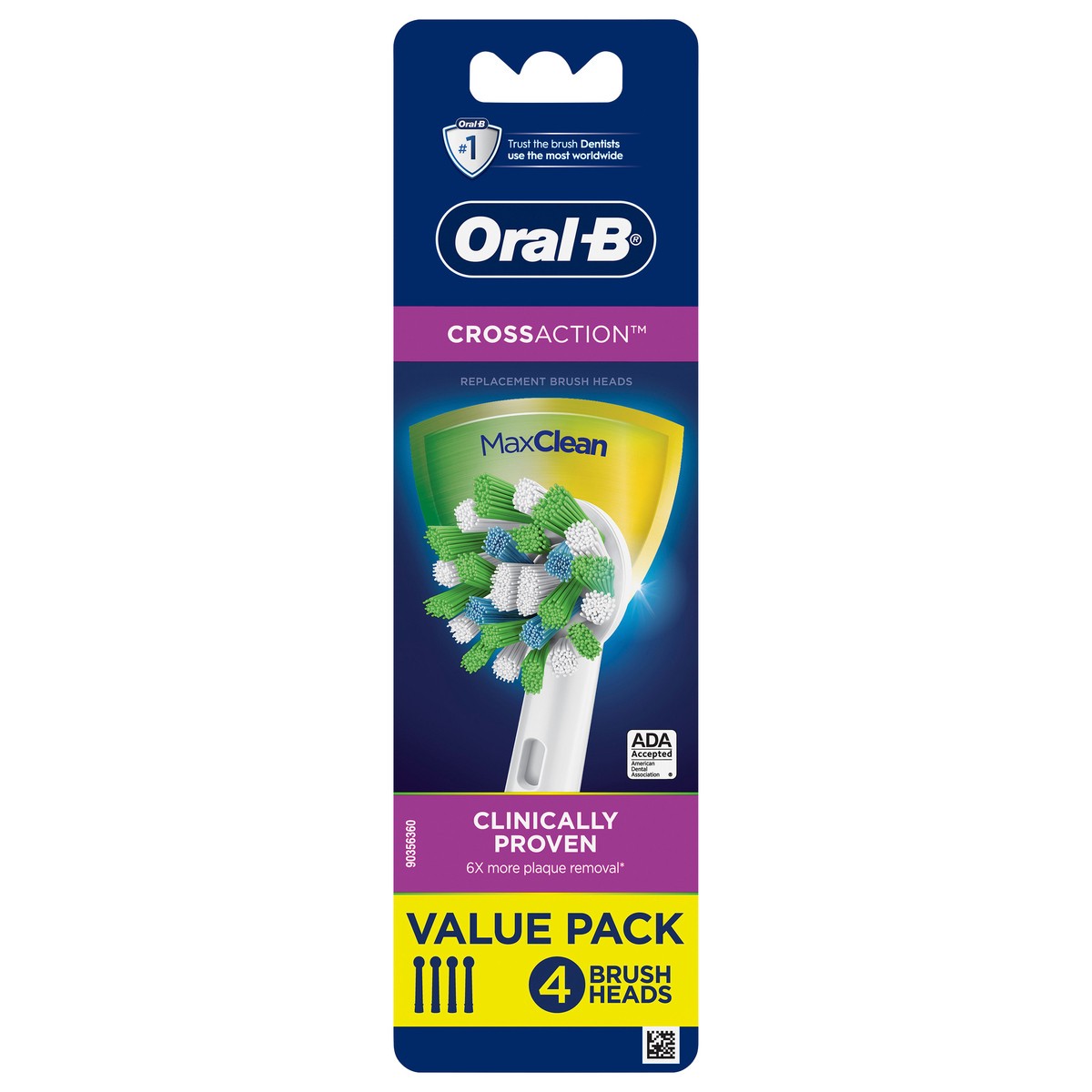 slide 1 of 5, Oral-B CrossAction Electric Toothbrush Replacement Brush Heads, 4 Count, 4 ct