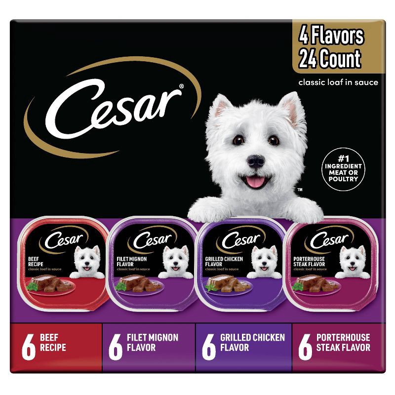 slide 1 of 11, Cesar Classic Loaf in Sauce Beef, Steak, Chicken and Red Meat Flavor Variety Pack Small Breed Wet Dog Food - 3.5oz/24ct, 3.5 oz, 24 ct