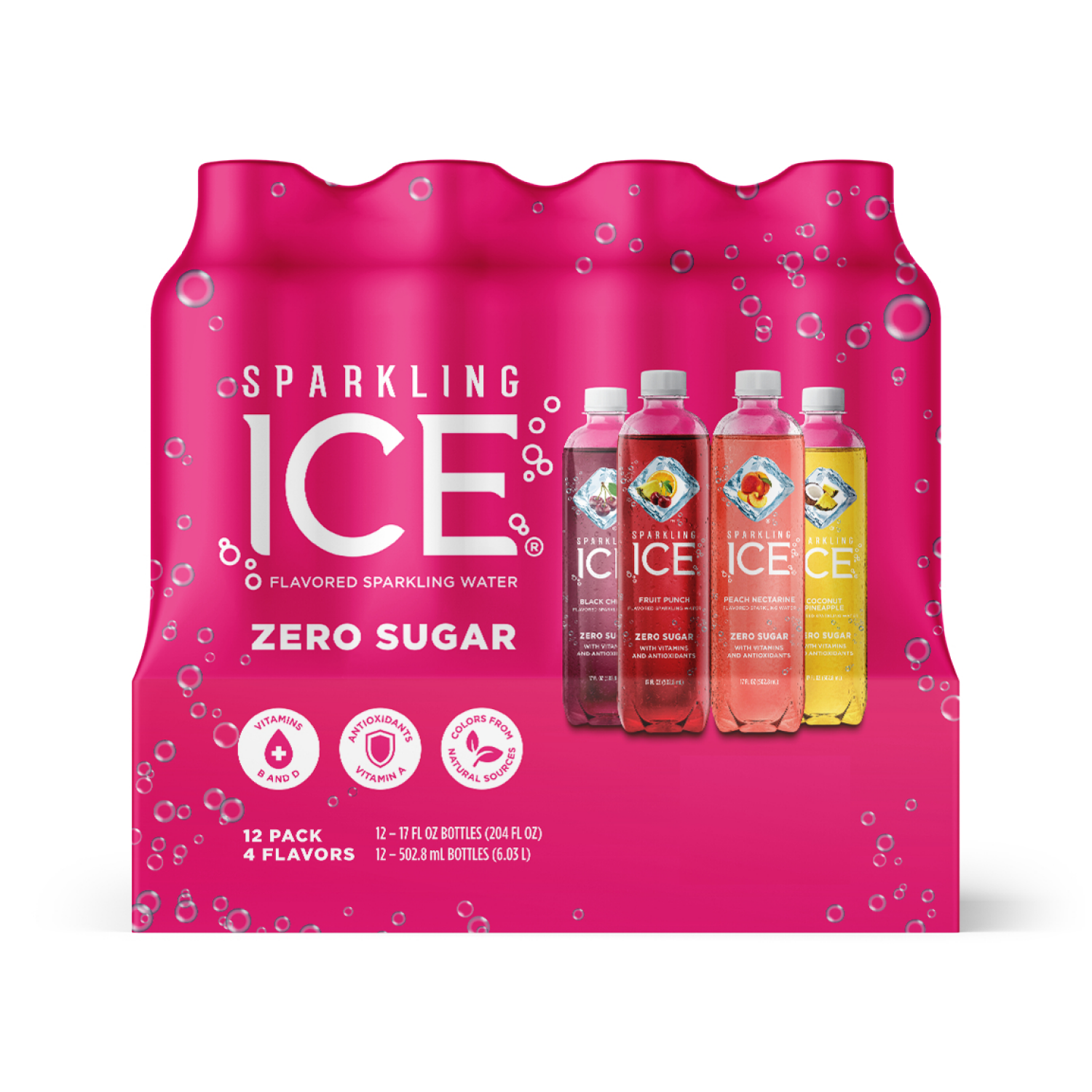 slide 1 of 4, Sparkling ICE Zero Sugar 4 Flavors Sparkling Water 12 Pack 12 Bottle 12 ea, 12 ct