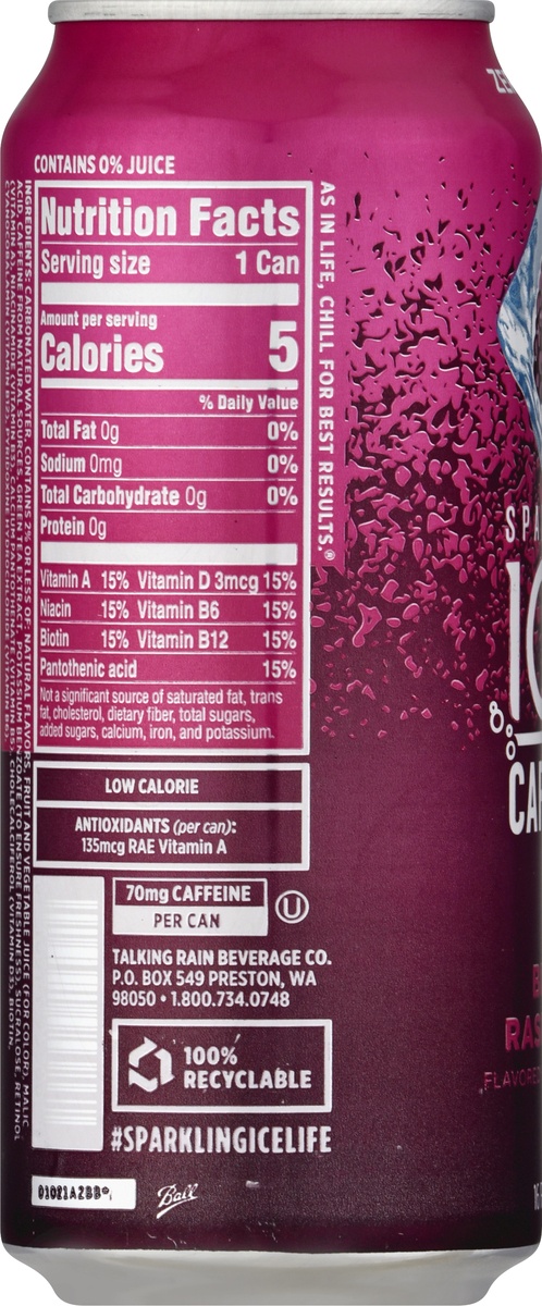 slide 5 of 10, Sparkling ICE +Caffeine Zero Sugar Black Raspberry Flavored Sparkling Water 16 fl oz, 16 fl oz