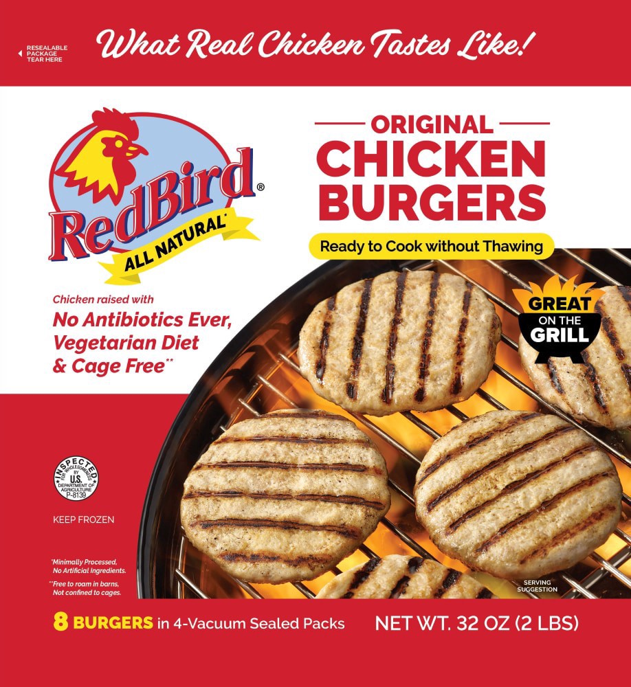 slide 3 of 3, Red Bird Farms Original Chicken Burgers, 2 lb