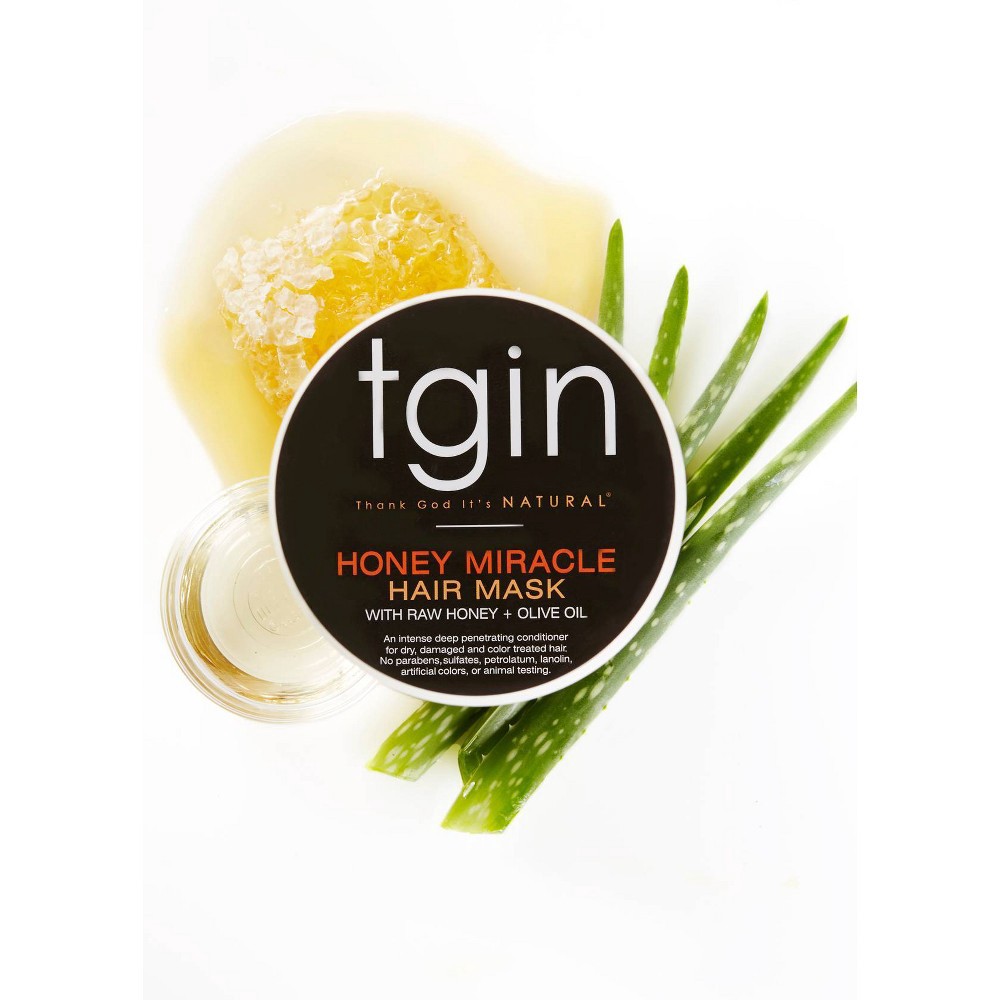 slide 4 of 4, TGIN Honey Miracle Hair Mask with Raw Honey + Olive Oil Deep Conditioner, 12 oz