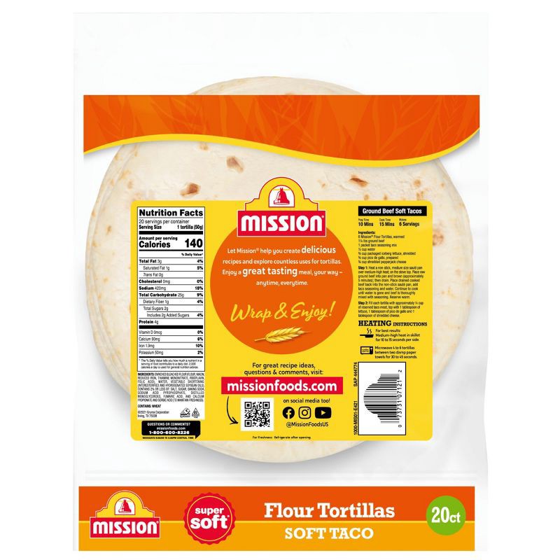 slide 2 of 6, Mission Taco Size Super Soft Flour Tortillas - 35oz/20ct, 20 ct; 35 oz