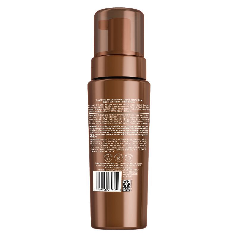 slide 7 of 9, Jergens Natural Glow Instant Sun Sunless Tanning Mousse, Deep Bronze Tan, Sunless Tanner Mousse - 6 fl oz, 6 fl oz