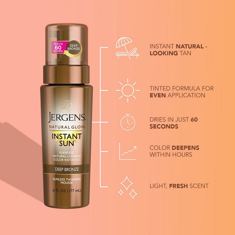 slide 4 of 9, Jergens Natural Glow Instant Moisturizing Self Tanner Tanning Foam - Deep Bronze - 6 fl oz, 6 fl oz