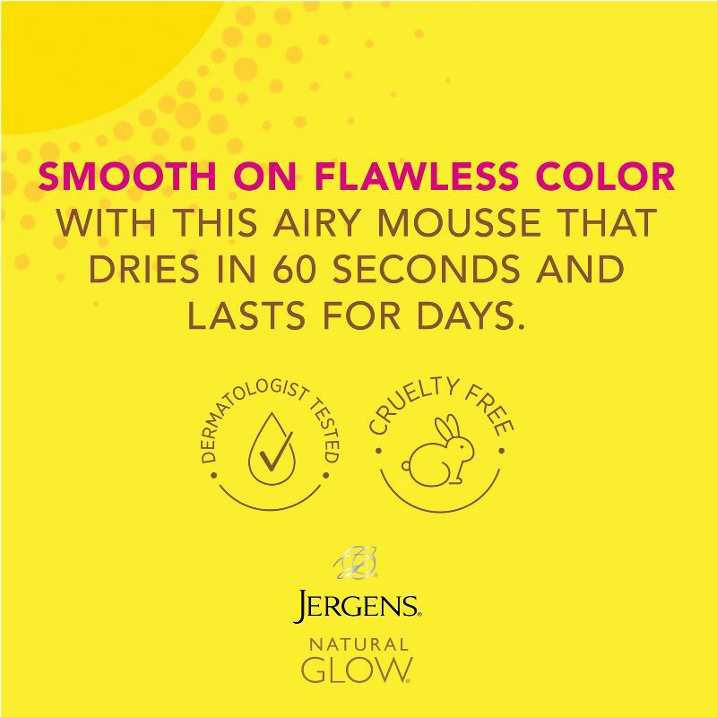 slide 2 of 9, Jergens Natural Glow Instant Sun Sunless Tanning Mousse, Deep Bronze Tan, Sunless Tanner Mousse - 6 fl oz, 6 fl oz