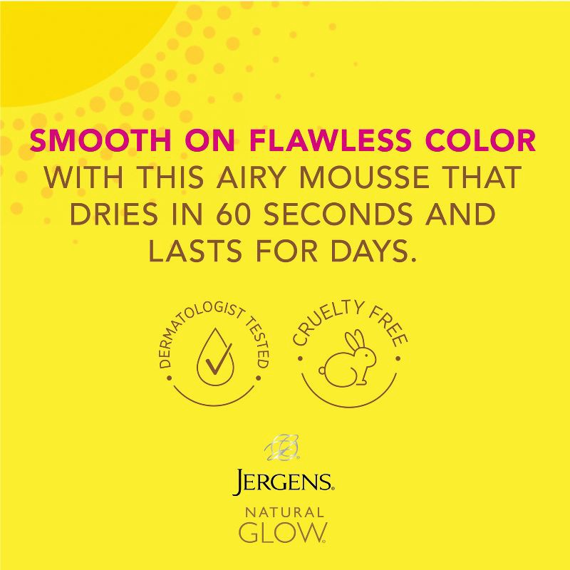 slide 5 of 8, Jergens Natural Glow Instant Sun Sunless Tanning Mousse, Light Bronze Tan, Sunless Tanner Mousse - 6 fl oz, 6 fl oz