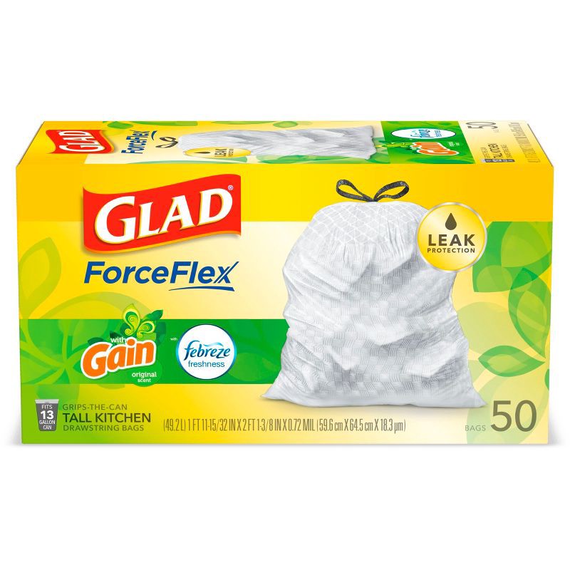 Glad Tall Kitchen Drawstring Trash Bags Odorshield 13 Gallon - Gain  Original With Febreze Freshness - 50ct : Target