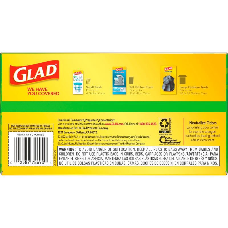 slide 12 of 20, Glad Tall Kitchen Drawstring Trash Bags OdorShield 13 Gallon - Gain Original with Febreze Freshness - 50ct, 13 gal, 50 ct