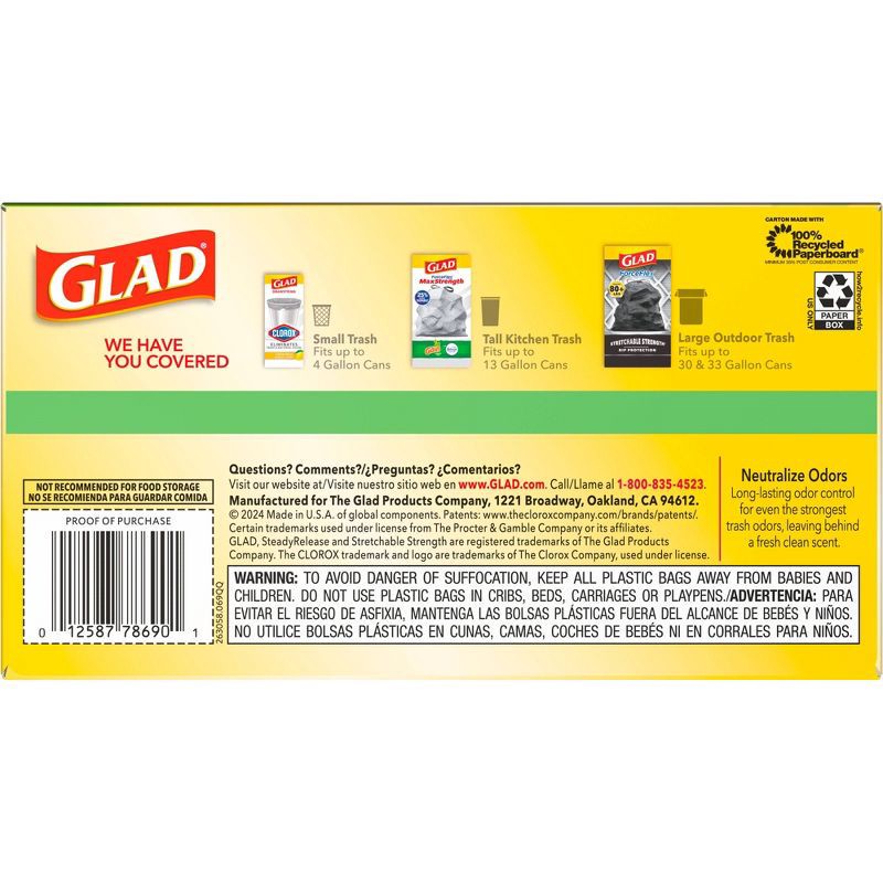 slide 11 of 11, Glad Tall Kitchen Drawstring Trash Bags OdorShield - Gain Original with Febreze Freshness - 50ct/13gal, 50 ct, 13 gal