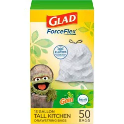Glad Tall Kitchen Drawstring Trash Bags OdorShield - Gain Original with Febreze Freshness - 50ct/13gal