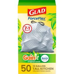 Glad Tall Kitchen Drawstring Trash Bags OdorShield - Gain Original with Febreze Freshness - 50ct/13gal