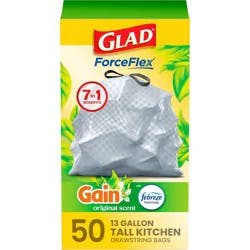 Glad Tall Kitchen Drawstring Trash Bags OdorShield - Gain Original with Febreze Freshness - 50ct/13gal