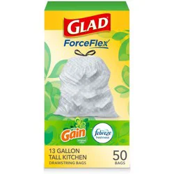 Glad Tall Kitchen Drawstring Trash Bags OdorShield - Gain Original with Febreze Freshness - 50ct/13gal