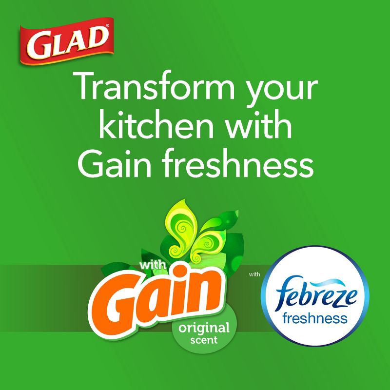 slide 4 of 19, Glad Tall Kitchen Drawstring Trash Bags OdorShield 13 Gallon - Gain Original with Febreze Freshness - 100ct, 13 gal, 100 ct