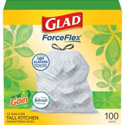 Glad Tall Kitchen Drawstring Trash Bags OdorShield 13gal - Gain Original with Febreze Freshness - 100ct