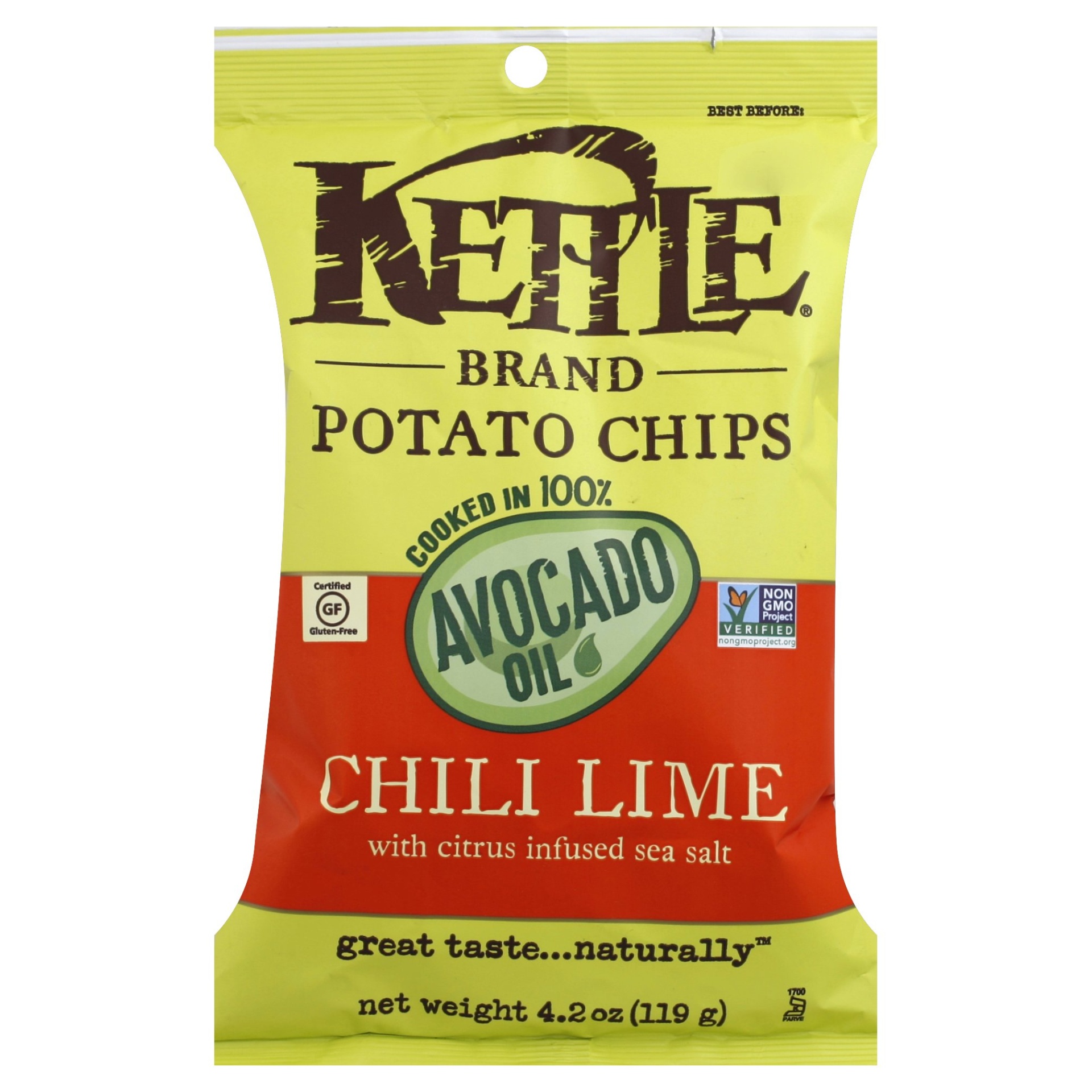 slide 1 of 1, Kettle Brand Chile Lime Potato Chips, 4.2 oz