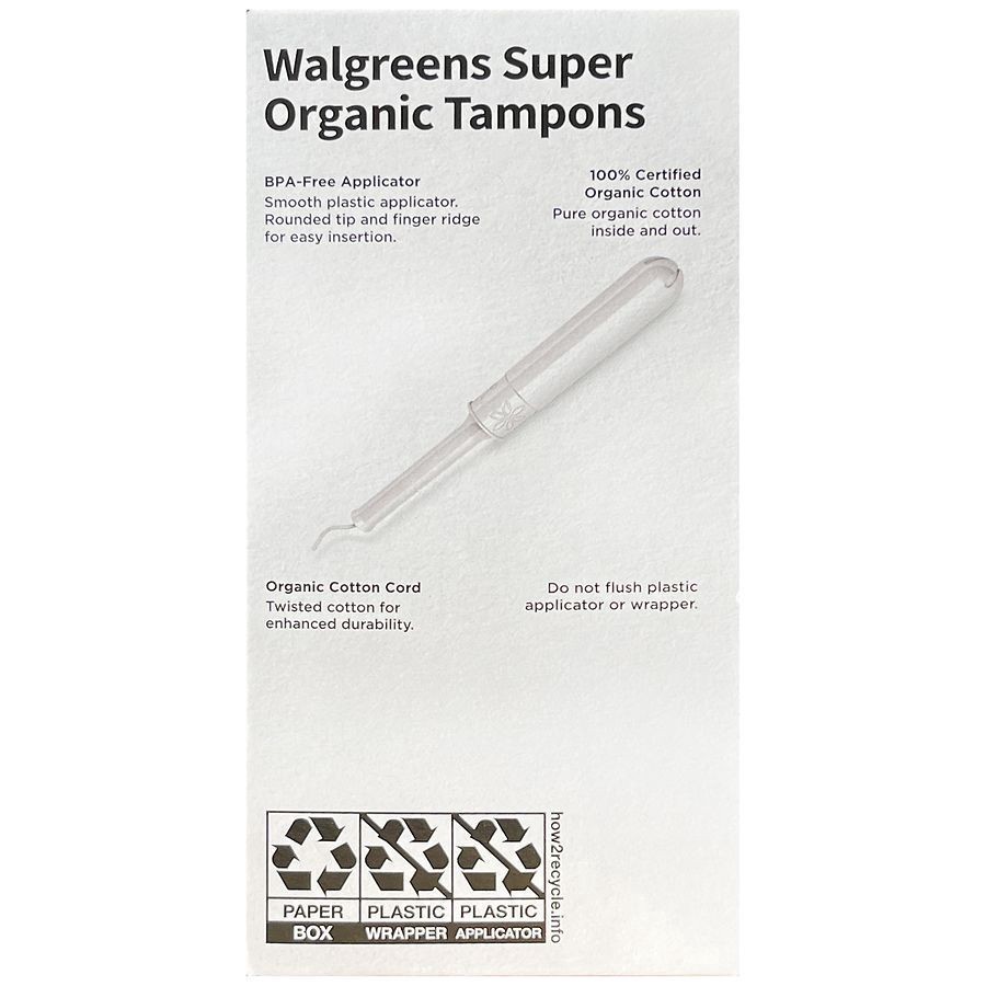 slide 4 of 4, Walgreens Organic Cotton Tampons, Super, 36 ct