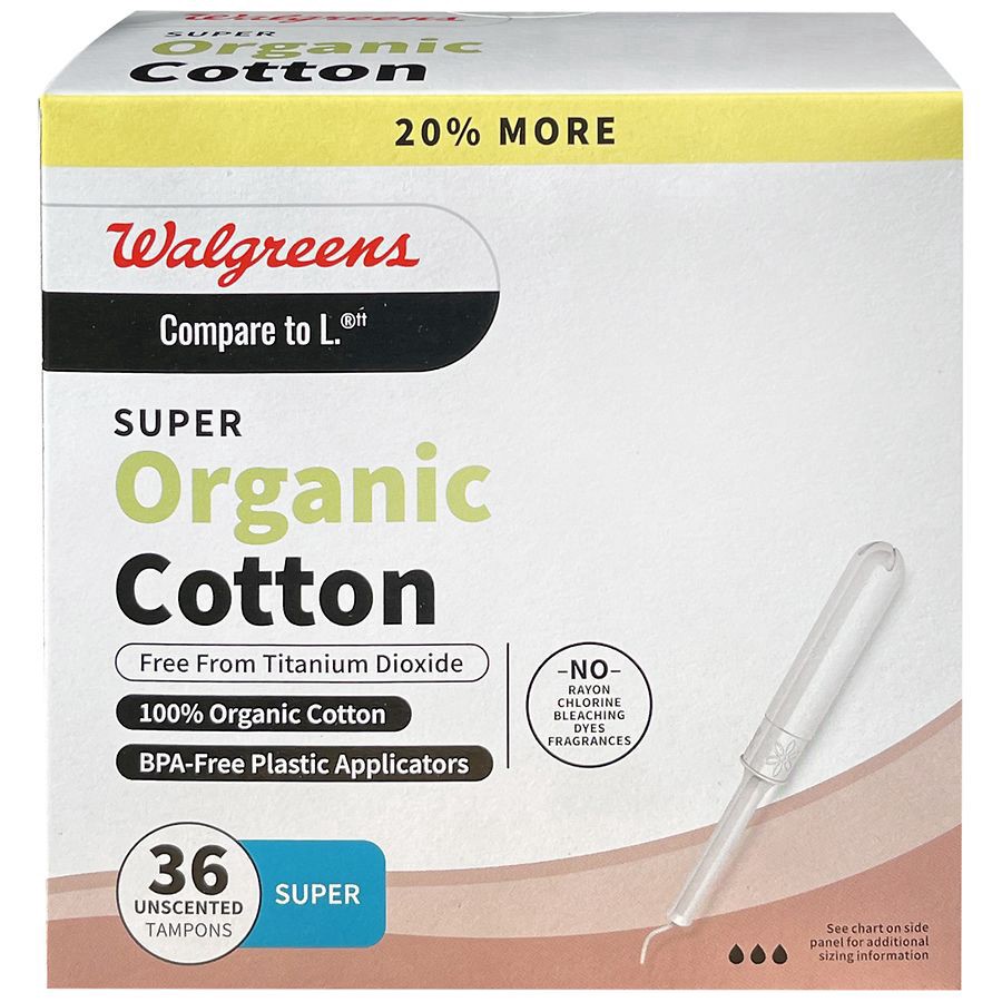 slide 2 of 4, Walgreens Organic Cotton Tampons, Super, 36 ct