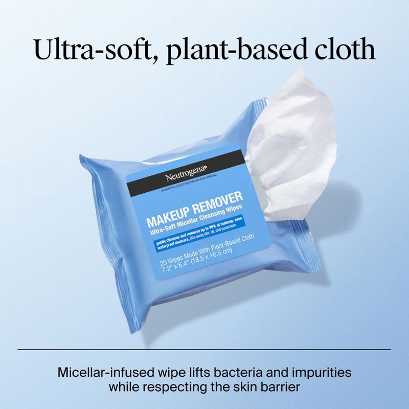 slide 9 of 11, Neutrogena Makeup Remover Wipes - Ultra Soft Micellar Facial Cleansing - 50ct, 50 ct