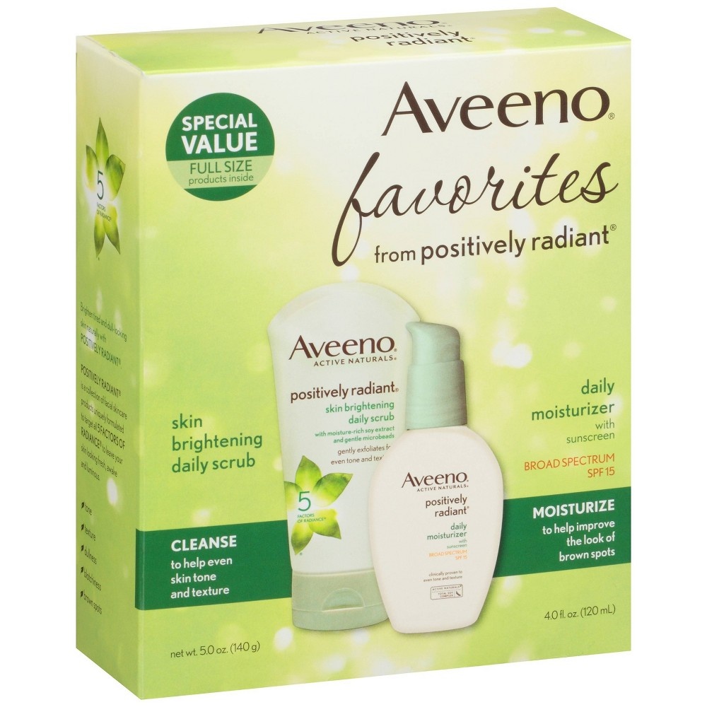 slide 5 of 8, Aveeno Positively Radiant Gift Set Face Scrub and Moisturizer - Set of 2, 1 ct