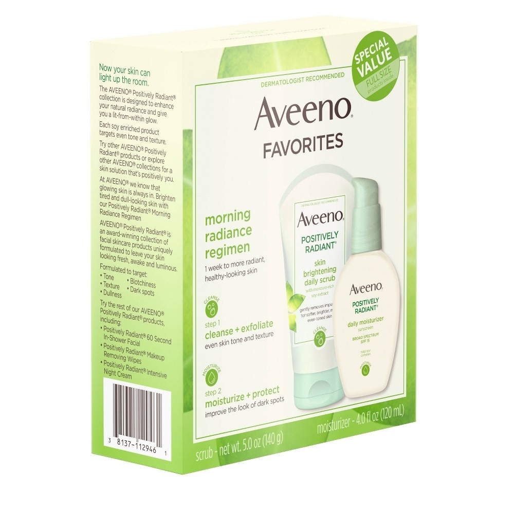 slide 7 of 8, Aveeno Positively Radiant Gift Set Face Scrub and Moisturizer - Set of 2, 1 ct