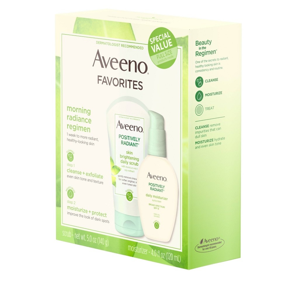 slide 8 of 8, Aveeno Positively Radiant Gift Set Face Scrub and Moisturizer - Set of 2, 1 ct